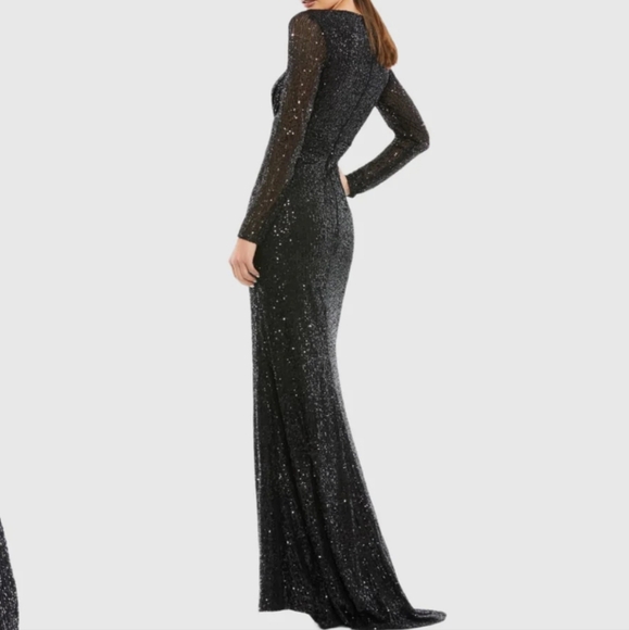 NWT Ieena for Mac Duggal Black Sequined Long Sleeve Gown 12 - Picture 4 of 7